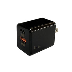 Wall Charger Dual  USB-C 20W PD and USB A Bulk Black