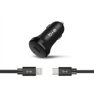 Car Charger USB-C Power Delivery 20W with USB-C to Lightning 4ft Cable Black