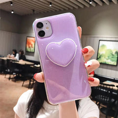 Candy Color Stand Holder Phone Case For iPhone 12 11 13 Pro Max XR XS Max X 6S 7 8 Plus 12 13 Pro Glitter Love Heart Back Cover
