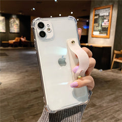 Wrist Strap Transparent Phone Case For iPhone 11 11Pro Max XR XS Max X 7 8 Plus 11Pro 12 Pro Fluorescent Color Soft Back Cover