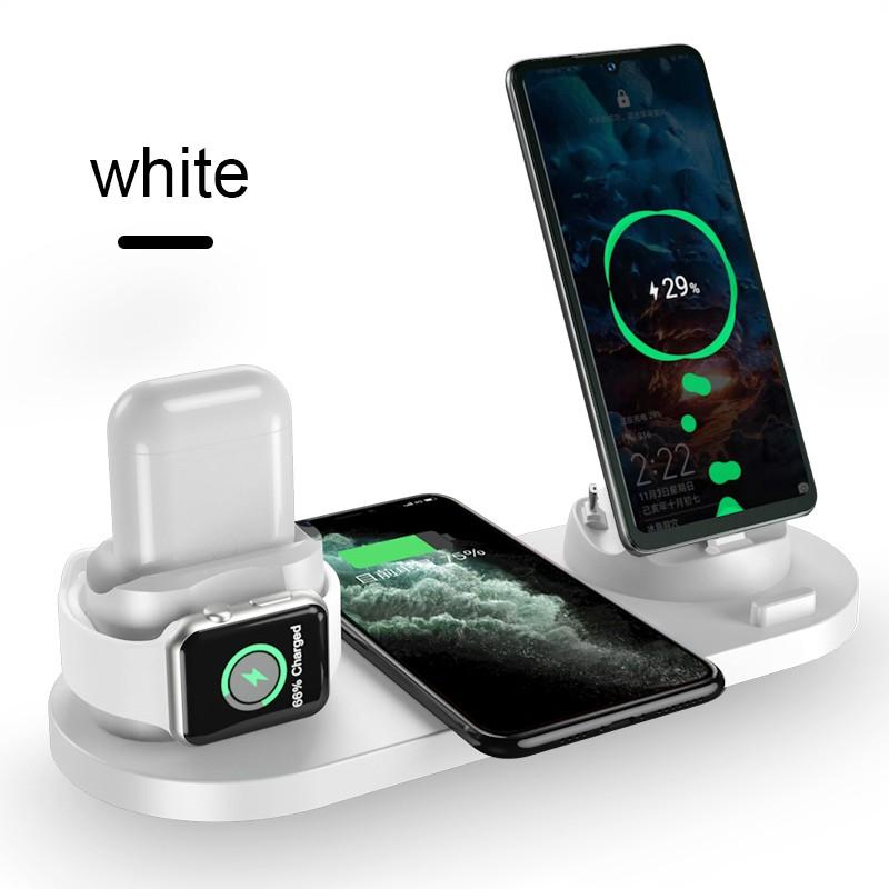 6 in 1 Wireless Charger Dock Station for iPhone/Android/Type-C USB Phones 10W Qi Fast Charging For Apple Watch AirPods Pro