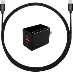Wall Charger USB-C and USB-A Power Delivery 18W with USB-C to USB-C Cable 4ft Black
