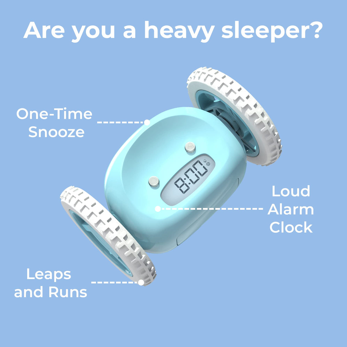 Alarm Clock on Wheels for Heavy Sleepers Blue
