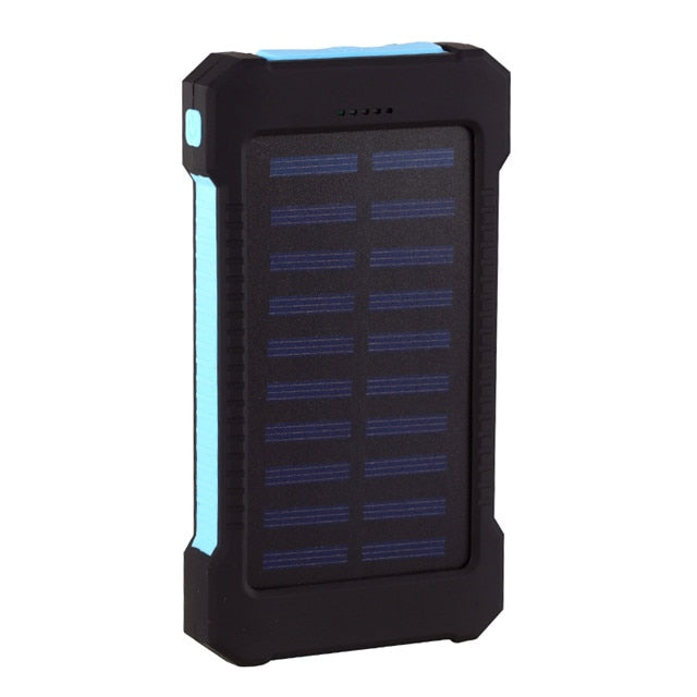 For Smartphone with LED Light Solar Power Bank Waterproof 20000mAh Charger 2 USB Ports External Charger Powerbank