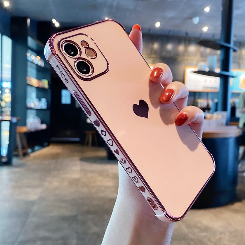Soft Electroplated Love Heart Phone Case For iPhone 11 12 Pro Max XS X XR 7 8 Plus Mini SE 2020 Shockproof Bumper Back Cover