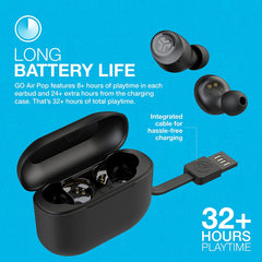 JLab Go Air Pop True Wireless Bluetooth Earbuds + Charging Case | Dual Connect | IPX4 Sweat Resistance | Bluetooth 5.1 Connection | 3 EQ Sound Settings: JLab Signature, Balanced, Bass Boost