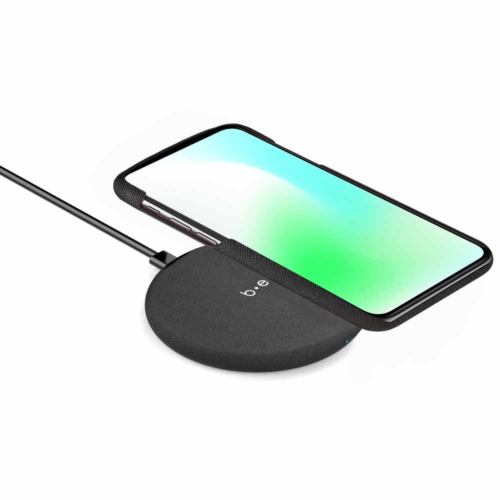 Saffiano Fast Wireless Charger Qi 15W with Qualcomm 3.0 Wall Charger Black