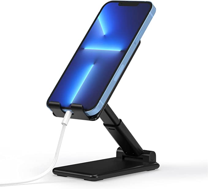 Smartech Adjustable Cell Phone Desk Mount Compatible w/ iPhone 13/13 Pro/13 Pro Max/14/14 Plus/14 Pro/14 Pro Max - Flexible Stand for Office, Home, Tabletop (Black)