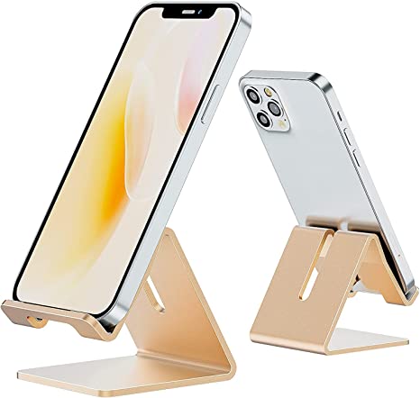 Smartech Gold Desk Phone Stand. Desk Cell Phone Holder for Office, Home, Bed, School. Cute Desk iPhone Holder. Handable Desktop Tablet Holder Stand. Metal Desktop Stand for Small Tablets, iPad Mini.